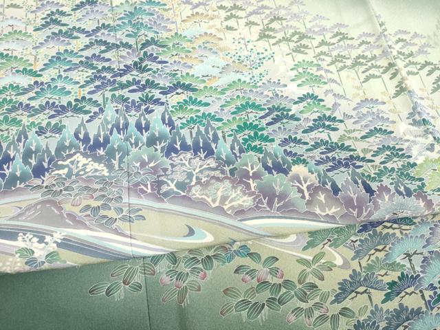 平和屋着物●豪華色留袖 友禅 作家物 風景松文 正絹 逸品 AABD4359ck