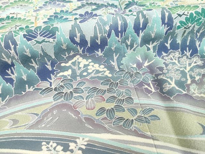平和屋着物●豪華色留袖 友禅 作家物 風景松文 正絹 逸品 AABD4359ck
