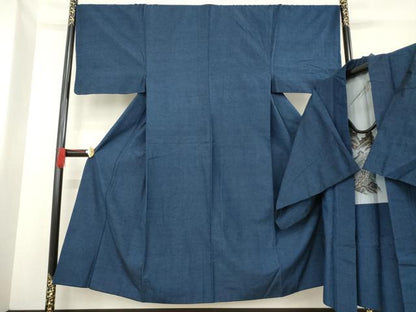 平和屋着物●男性　紬　アンサンブル　藍鉄色　正絹　逸品　AABD4366ck