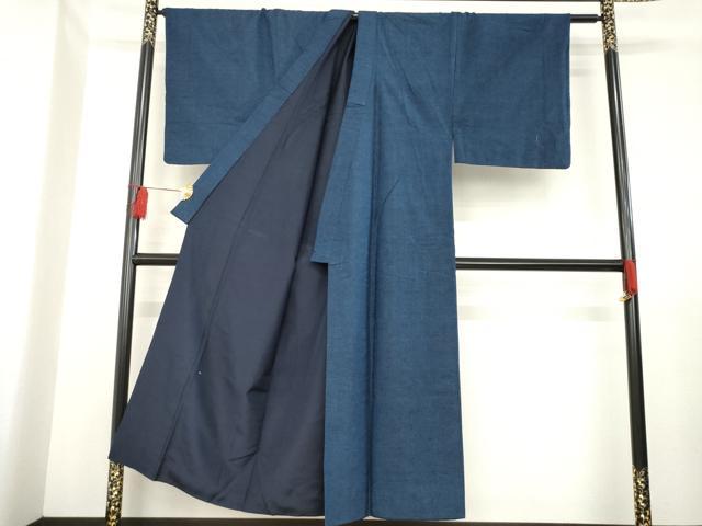 平和屋着物●男性　紬　アンサンブル　藍鉄色　正絹　逸品　AABD4366ck