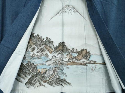平和屋着物●男性　紬　アンサンブル　藍鉄色　正絹　逸品　AABD4366ck