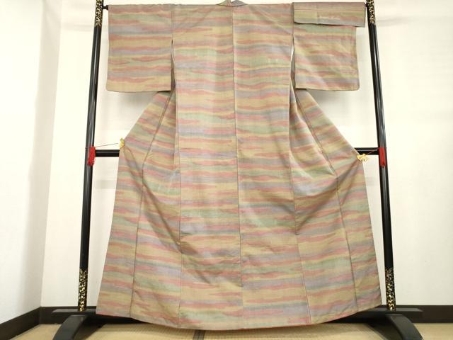 平和屋着物●染織の名門　しょうざん　横段霞文　反端付き　AABD4367ck