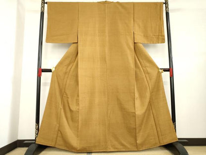 平和屋着物●生紬 色無地 狐色 正絹 逸品 AABD4369ck