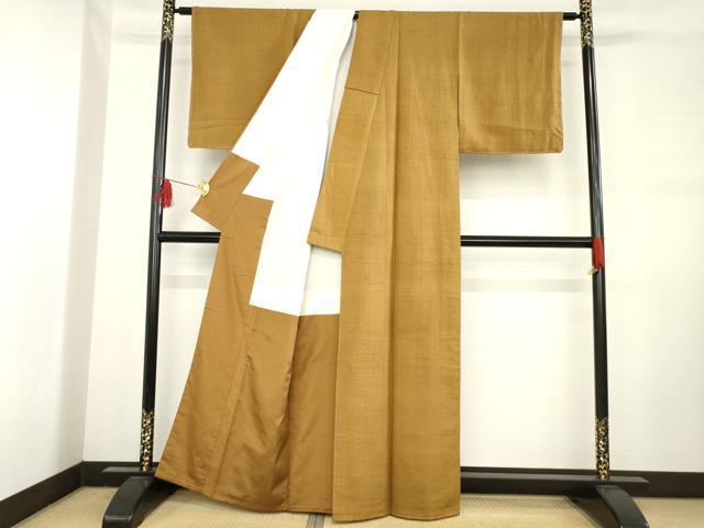 平和屋着物●生紬 色無地 狐色 正絹 逸品 AABD4369ck
