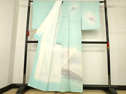 平和屋着物●染色作家 草野一騎 訪問着 舞蝶文 暈し染め 銀彩 正絹 逸品 AABD4385ck