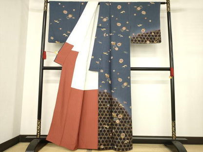 平和屋着物●訪問着　扇面吉祥花文　金彩　正絹　逸品　AABD4391ck