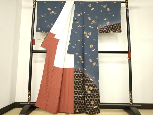 平和屋着物●訪問着　扇面吉祥花文　金彩　正絹　逸品　AABD4391ck