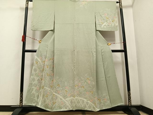 平和屋着物●訪問着　絞り　草花文　正絹　逸品　AABD4402ph