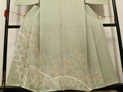 平和屋着物●訪問着　絞り　草花文　正絹　逸品　AABD4402ph