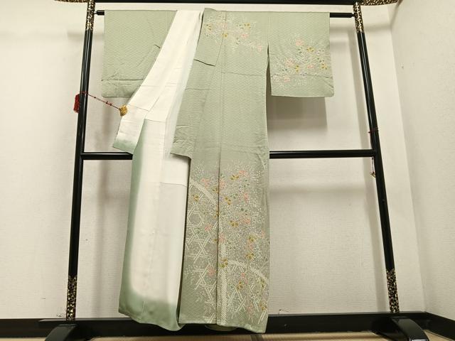 平和屋着物●訪問着　絞り　草花文　正絹　逸品　AABD4402ph