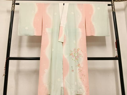 平和屋着物●長襦袢 無双仕立て 作家物 桜 暈し染め 正絹 逸品 AABD4408ph