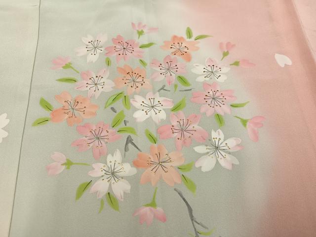 平和屋着物●長襦袢 無双仕立て 作家物 桜 暈し染め 正絹 逸品 AABD4408ph