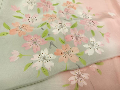 平和屋着物●長襦袢 無双仕立て 作家物 桜 暈し染め 正絹 逸品 AABD4408ph