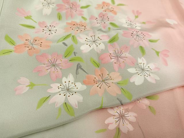 平和屋着物●長襦袢 無双仕立て 作家物 桜 暈し染め 正絹 逸品 AABD4408ph