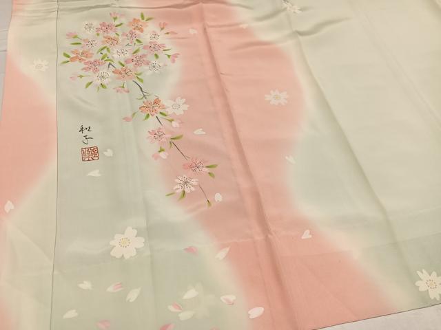 平和屋着物●長襦袢 無双仕立て 作家物 桜 暈し染め 正絹 逸品 AABD4408ph