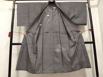 平和屋着物●男性　長襦袢　無双仕立て　紬地　絞り　松　正絹　逸品　AABD4410ph