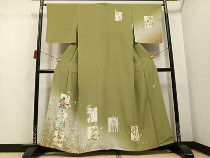 平和屋着物●訪問着 友禅 作家物 色紙草花文 暈し染め 正絹 逸品 AABD4411ph