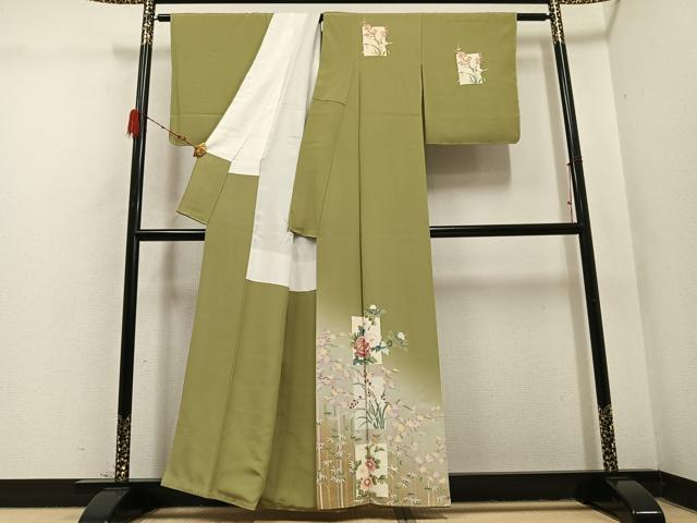 平和屋着物●訪問着 友禅 作家物 色紙草花文 暈し染め 正絹 逸品 AABD4411ph