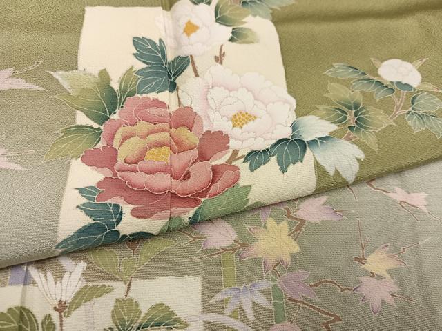 平和屋着物●訪問着 友禅 作家物 色紙草花文 暈し染め 正絹 逸品 AABD4411ph