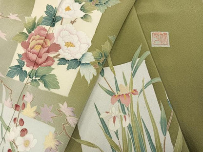 平和屋着物●訪問着 友禅 作家物 色紙草花文 暈し染め 正絹 逸品 AABD4411ph