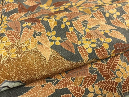 平和屋着物●豪華色留袖 友禅 刺繍 群れ鳥草木文 鬼しぼ縮緬 正絹 逸品 AABD4428ph