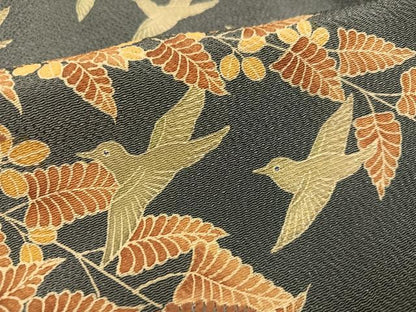 平和屋着物●豪華色留袖 友禅 刺繍 群れ鳥草木文 鬼しぼ縮緬 正絹 逸品 AABD4428ph