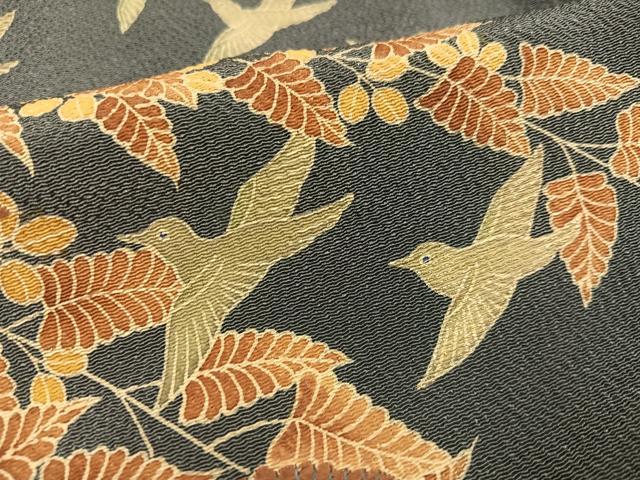 平和屋着物●豪華色留袖 友禅 刺繍 群れ鳥草木文 鬼しぼ縮緬 正絹 逸品 AABD4428ph
