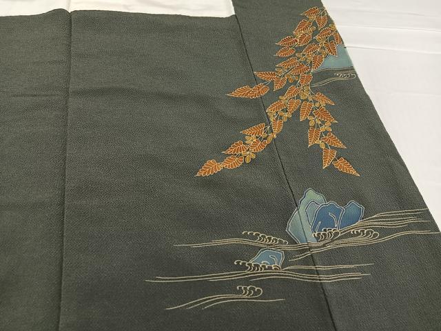 平和屋着物●豪華色留袖 友禅 刺繍 群れ鳥草木文 鬼しぼ縮緬 正絹 逸品 AABD4428ph
