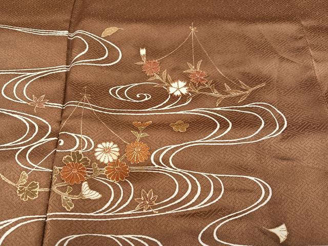 平和屋着物●訪問着 駒刺繍 流水草花文 金彩 正絹 逸品 AABD4429ph