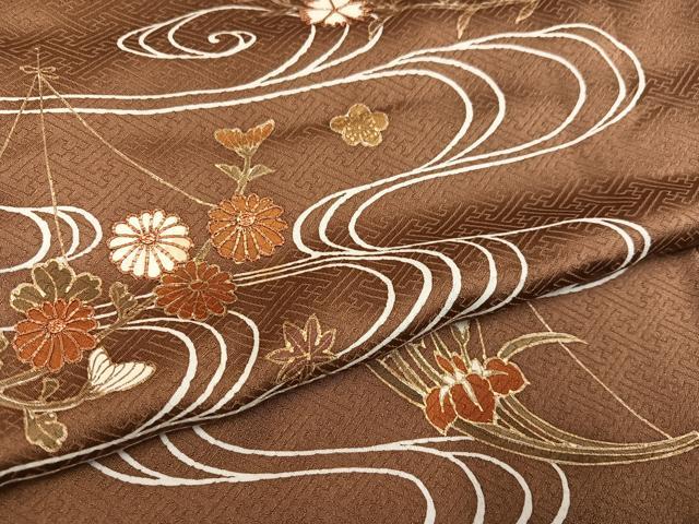 平和屋着物○訪問着 駒刺繍 流水草花文 金彩 正絹 逸品 AABD4429ph