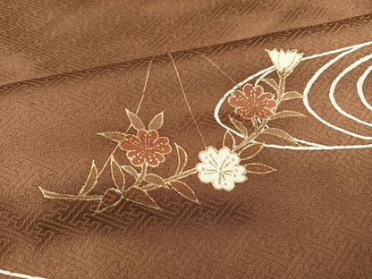 平和屋着物●訪問着 駒刺繍 流水草花文 金彩 正絹 逸品 AABD4429ph