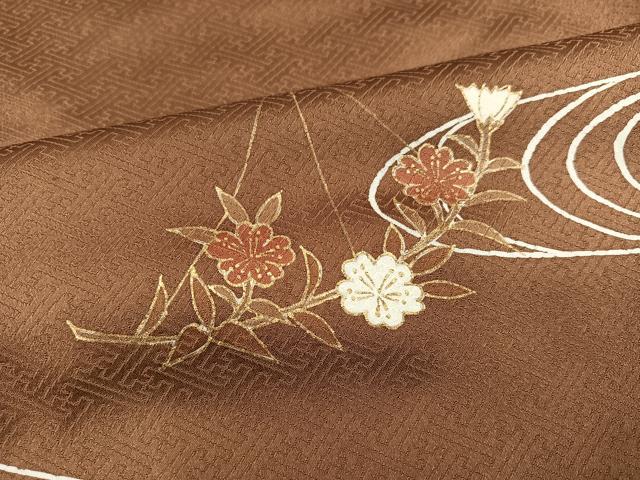 平和屋着物●訪問着 駒刺繍 流水草花文 金彩 正絹 逸品 AABD4429ph