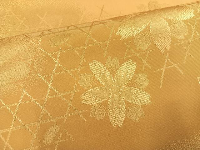 平和屋着物○振袖用長襦袢 袷 色無地 桜地紋 萱草色 正絹 逸品