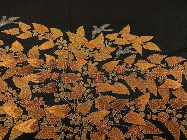 平和屋着物●豪華黒留袖 刺繍 花鳥文 鬼しぼ縮緬 正絹 逸品 AABD4433ph