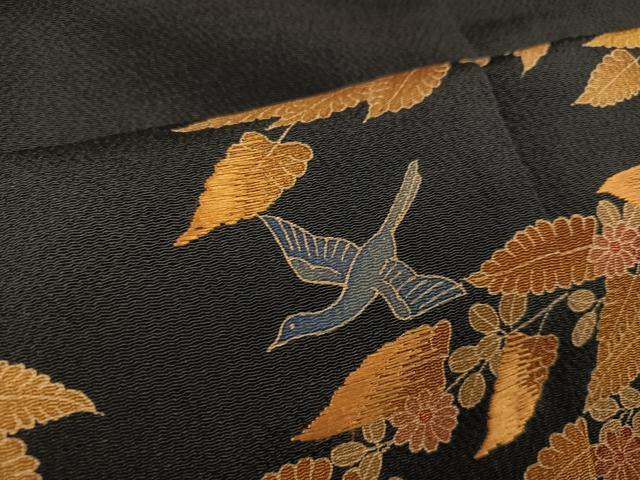 平和屋着物●豪華黒留袖 刺繍 花鳥文 鬼しぼ縮緬 正絹 逸品 AABD4433ph