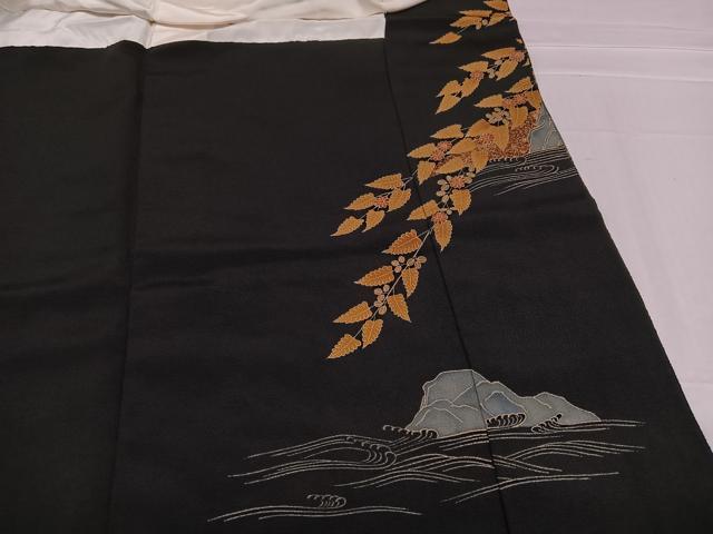 平和屋着物●豪華黒留袖 刺繍 花鳥文 鬼しぼ縮緬 正絹 逸品 AABD4433ph
