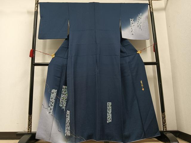 平和屋着物●螺鈿作家 藤本隆士 訪問着 螺鈿 蔦の葉文 暈し染め 金銀彩 正絹 逸品 AABD4440ph