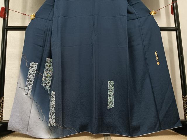 平和屋着物●螺鈿作家 藤本隆士 訪問着 螺鈿 蔦の葉文 暈し染め 金銀彩 正絹 逸品 AABD4440ph