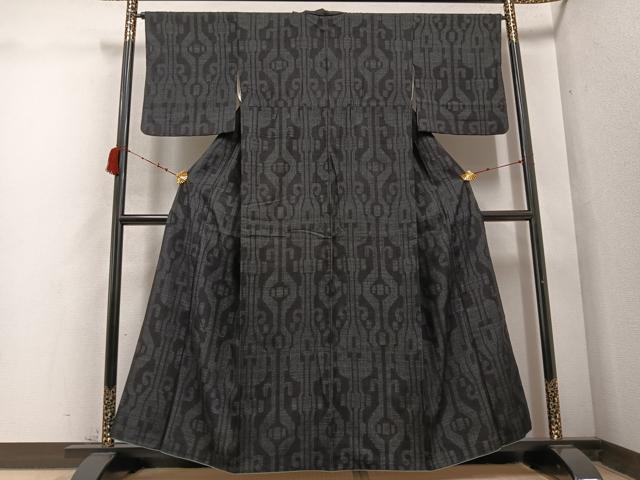 平和屋着物●結城紬　80亀甲　幾何学文様　正絹　逸品　AABD4450ph
