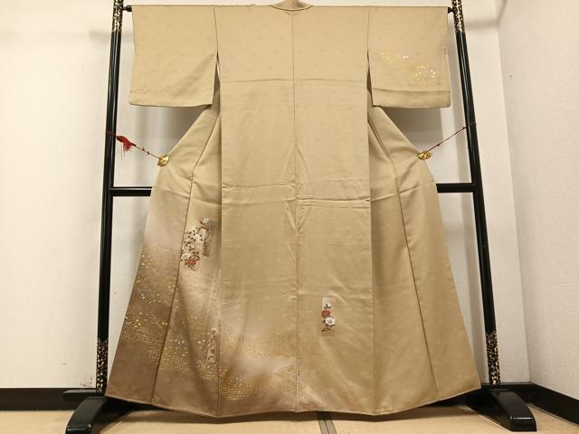 平和屋着物●訪問着 色紙枝花文 暈し染め 金銀彩 反端付き 正絹 逸品 AABD4451ph