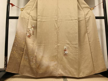 平和屋着物●訪問着 色紙枝花文 暈し染め 金銀彩 反端付き 正絹 逸品 AABD4451ph