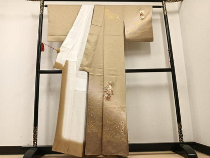 平和屋着物●訪問着 色紙枝花文 暈し染め 金銀彩 反端付き 正絹 逸品 AABD4451ph