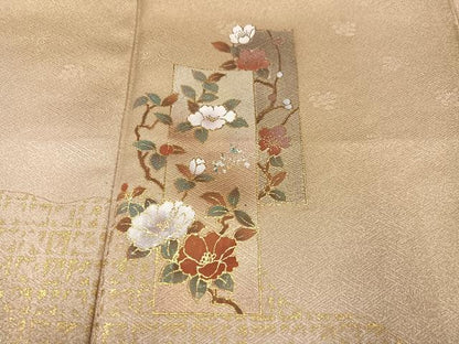 平和屋着物●訪問着 色紙枝花文 暈し染め 金銀彩 反端付き 正絹 逸品 AABD4451ph