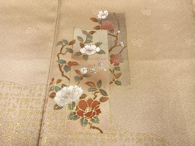 平和屋着物●訪問着 色紙枝花文 暈し染め 金銀彩 反端付き 正絹 逸品 AABD4451ph