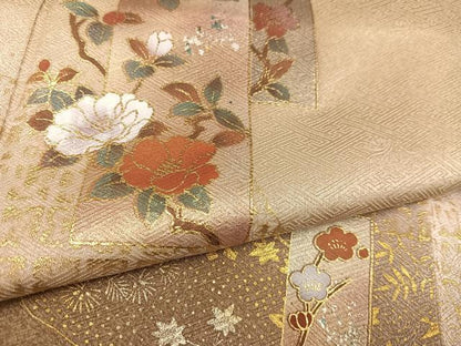 平和屋着物●訪問着 色紙枝花文 暈し染め 金銀彩 反端付き 正絹 逸品 AABD4451ph