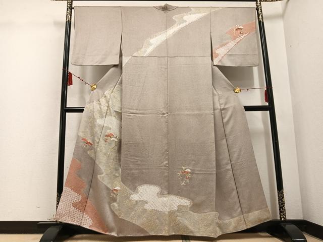 平和屋着物●訪問着 絞り 刺繍 松 藤花房 金彩 正絹 逸品 AABD4455ph