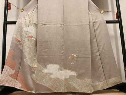 平和屋着物●訪問着 絞り 刺繍 松 藤花房 金彩 正絹 逸品 AABD4455ph