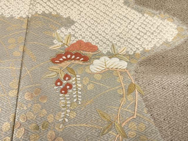 平和屋着物●訪問着 絞り 刺繍 松 藤花房 金彩 正絹 逸品 AABD4455ph