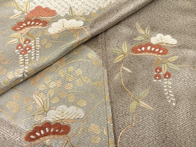 平和屋着物●訪問着 絞り 刺繍 松 藤花房 金彩 正絹 逸品 AABD4455ph