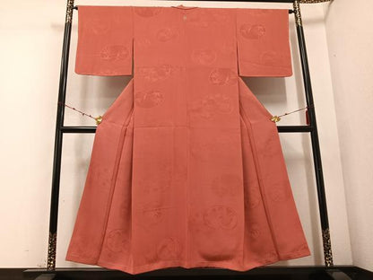 平和屋着物●上質な色無地　草花地紋　浅緋色　正絹　逸品　未使用　AABD4472ph